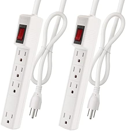 Power Strip Surge Protector 2-Pack - 4 Outlets & 2 Ft Extension Cord, 1875W/15A 90 Joules, Overload & Surge Protection, Wall Mount for Home Office, ETL Listed White
