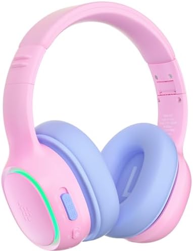 Tronsmart KH03 Kids Noise Cancelling Bluetooth Headphones, Safe Volume Control, Wireless Headphones with Light & Microphone, 70H Playtime, Built-in Audio Cable, for School/Travel/Airplane(Pink)