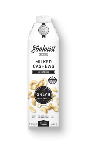 Elmhurst 1925 Milked Cashews Sweetened Cashew Milk, Plant-Based, Dairy Free, 32 Ounce (Pack of 6)