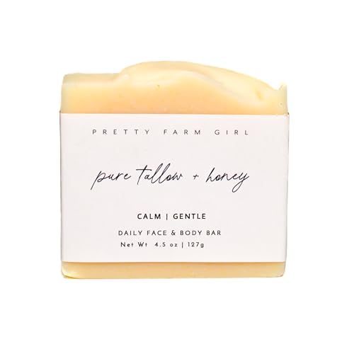 Pretty farm girl Pure Tallow + Honey Soap Bar - Fragrance Free - Handmade - Sensitive Skin - Tallow & Goat Milk