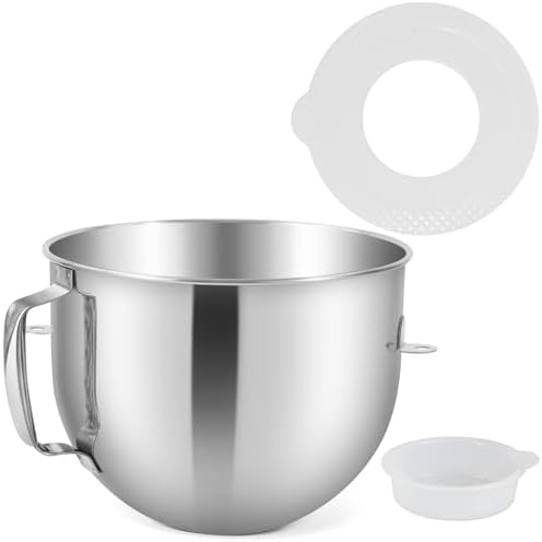 6QT Stainless Steel Mixing Bowl for KitchenAid Stand Mixers, Stainless Steel Bowl with Lid to Prevent Food Splatters, Compatible with KitchenAid 6QT Stand Mixers with Handle, Dishwasher safe