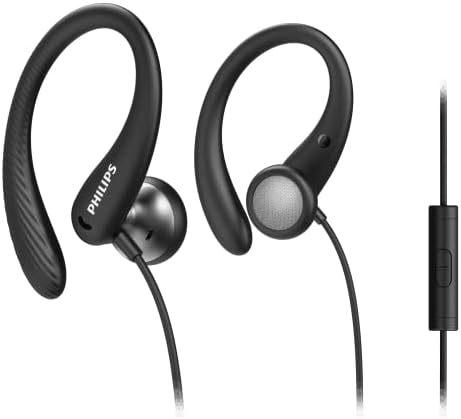 PHILIPS A1105 Wired Headphones,In-Ear Headphones with Open Acoustics Design,Deep Bass,15mm drivers,Quality Sound,Secure Ear-Hook Design,Comfort Fit,IPX2 Sweat-Resistant,3.5mm Connector,1.2m cord,Black