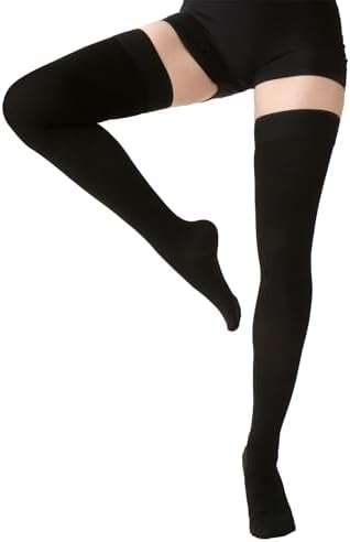 MGANG Medical 15-20 mmHg Compression Stockings for Women & Men, Pair, Thigh High Graduated Compression Socks, Closed Toe, Opaque, Support for Varicose Veins, Edema, DVT, Swelling, Flight, Black XXL