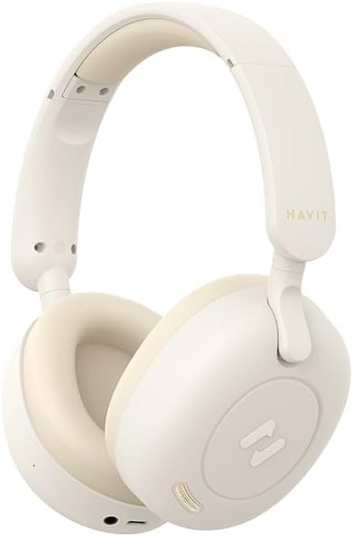 havit H655BT Hybrid Active Noise Cancelling Headphones Bluetooth, Wireless Over Ear Bluetooth Headphones 76H Playtime Hi-Res Audio Super Bass via App, 5 Mic for Noise Cancelling