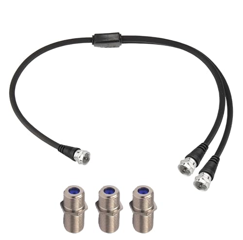 F-Type RG6 Cable Splitter 3 Way Internet and TV 75Ohm Splitter Combiner F Male to F Dual Male Cable 30cm (12 inches) Y-Type (with F-Type Female Adapter 3pcs)