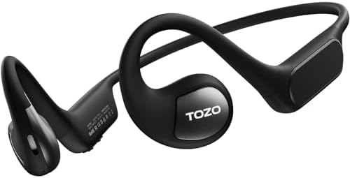 TOZO Upgraded Open Ear Headphones Bluetooth 5.3 Air Conduction Wireless Headphones Sport Earbuds with Premium Sound, 32 EQs via APP, Dual-Mic Call Noise Reduction Earphones with Hair Band for Cycling