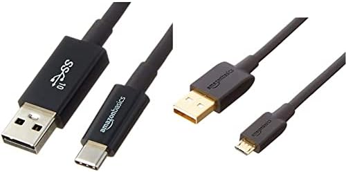 Amazon Basics USB Type-C to USB-A Male 3.1 Gen2 Adapter Charger Cable - 3 Feet (0.9 Meters) - Black & USB 2.0 A-Male to Micro B Cable, 10 feet, Black