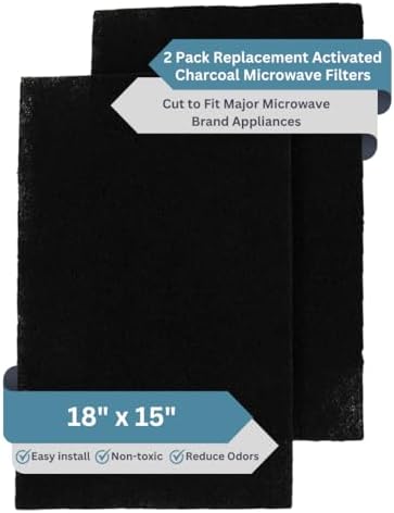 2PK Replacement Activated Carbon Over the Range Microwave Air Filters - Universal Size Cut to Fit Models Frigidaire Whirlpool GE LG Maytag KitchenAid - Made in USA (18"x15")