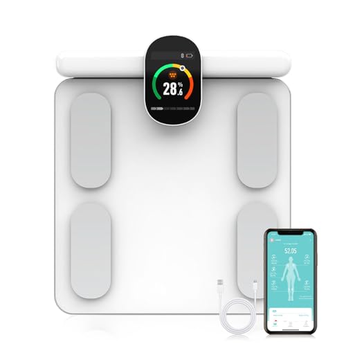 Fitdays Smart Body Fat Scale | Advanced 8-Electrode Technology for BMI/20+ Body Metrics | Full-Color LED & High Precision | Bathroom Weight Scale for Fitness/Weight Loss (FG2305ULB-White)
