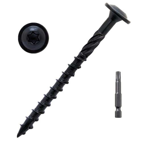 LIONMAX Lag Screws 3 Inch, Structural Wood Screw #14 x 3, 300-PCS Heavy Duty Construction Screw, Rust Resistant, Washer Head, Black Coated Exterior Wood/Lag/Timber Screws, Star Drive with Bit