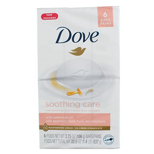 Dove Soothing Care Moisturizing Beauty Bar For Sensitive Skin with Calendula Oil Effectively Washes Away Bacteria, Hydrating and Replenishing Skin Care 3.75 oz 6 Bars