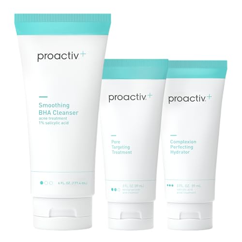 Proactiv+ 3 Step Advanced Skincare Acne Treatment – Salicylic Acid Face Wash, Benzoyl Peroxide Pore Minimizing Treatment, and Salicylic Acid Hydrating Moisturizer - 90 Day Complete Acne Skin Care Kit