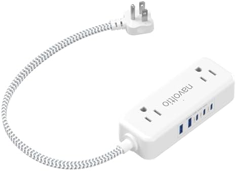 Short Extension Cord 1 ft -4 AC Outlets with 5 USB (5V/4.8A), Small Power Strip, Ultra Thin Flat Plug Extension Cord for Home Office College Dorm Essentials