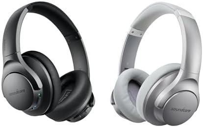 Soundcore Anker Life Q20 Hybrid Active Noise Cancelling Headphones, Wireless Over Ear Bluetooth Headphones, 60H Playtime, Hi-Res Audio, Deep Bass, Memory Foam Ear Cups, Travel (Black & Silver)