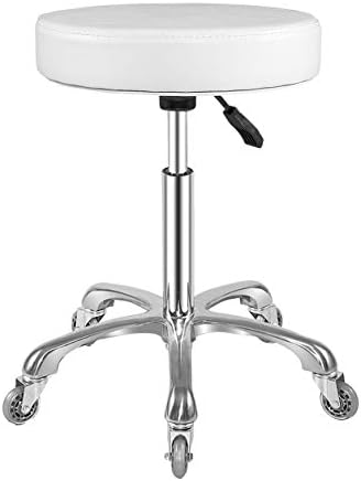 Rolling Stool with Wheels Adjustable Swivel Heavy Duty Hydraulic Stools Chair for Shop Guitar Lab Tattoo Workbench Medical (White)