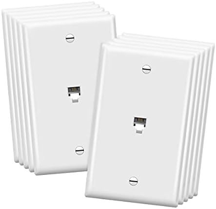 ENERLITES RJ11 Telephone Jack Wall Plate, 6-Position 4-Conductor 6P4C (2 Line Support), 1-Gang 4.50" x 2.76", 6611-W-10PCS, White (10 Pack)