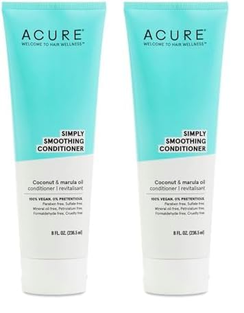 Acure Simply Smoothing Conditioner - & Marula Oil | 100% Vegan | Performance Driven Hair Care | Smooths & Reduces Frizz | White/Blue, Coconut Water, 8 Fl.Oz (Pack of 2)