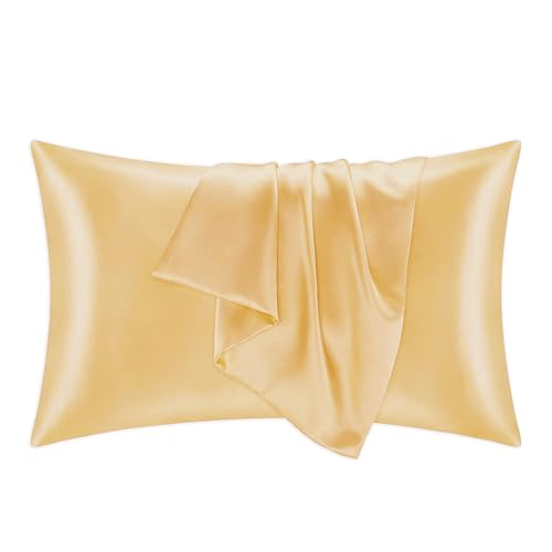 Mulberry Silk Pillowcases for Women - Premium 100% Silk Pillowcases for All Hair Types - Made in USA Silk Pillow Covers - Silk Pillowcases for Frizz Prevention (Gold, Queen)