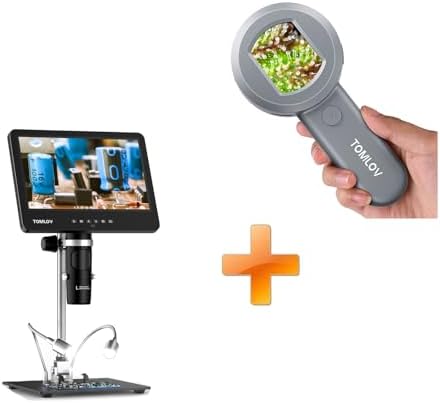 TOMLOV P10 Microscope for Kids, 100X Pocket Magnifying Glass with Light for Adults, Portable Jewelers Loupe with Screen+DM601