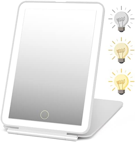 Rechargeable Travel Makeup Mirror 72 LED Lighted Makeup Mirror Travel Mirror Compact Slim LED Vanity Mirror with Lights Lighted Makeup Mirror with 3 Lighting Modes Dimmable Touch Screen (W1)