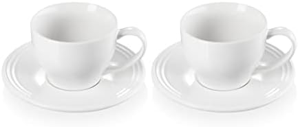 Le Creuset Stoneware Set of 2 Cappuccino Cups and Saucers , 7 oz. each, White