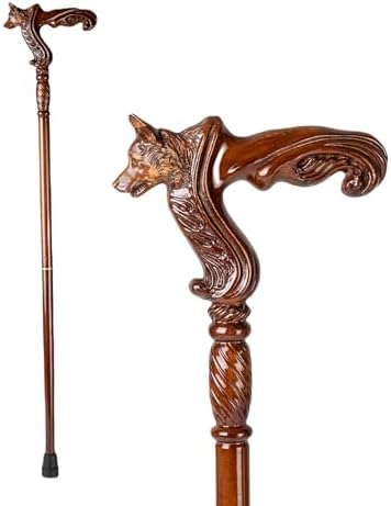 Hand Carved Wooden Walking Cane with Ergonomic Handle and Rubber Tip for Men and Women - Fashionable Unique Walking Stick for Seniors - 37 inch