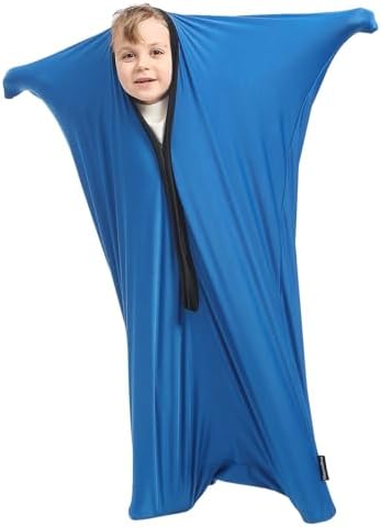 Body Sock Sensory Kids, Medium 27 * 47 inch, Good for Kids Height: 48~58 inch, Soft Fabric with Strong Stitching and Snap Closures (Classic Blue)