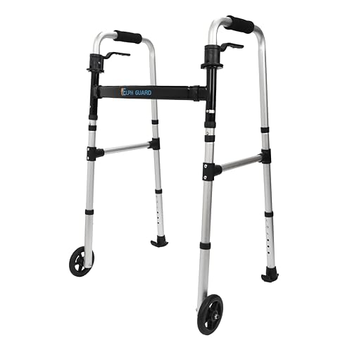 2 Wheel Walker, Lightweight Walkers for Seniors Foldable, 2×5" Front Wheeled Walker, 6 Adjustable Height, Rolling Walker with Wheels, Standard Walker, Weight Capacity 400lbs, Silver