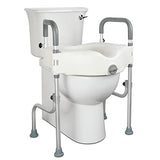 Lock Raised Toilet Seat with Handles, 5 Inch Toilet Seat Riser Heavy Duty with Adjustable Arms and Legs Fits Most Toilets, Elevated Toilet Seat 300 LBS(Regular, Grey+White）