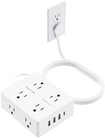 Surge Protector Power Strip, Olcorife 20ft Long Extension Cord with 8 Outlets 4 USB Ports(1 USB C), Flat Wall Plug Outlet Extender, College Dorm Room Essentials, White