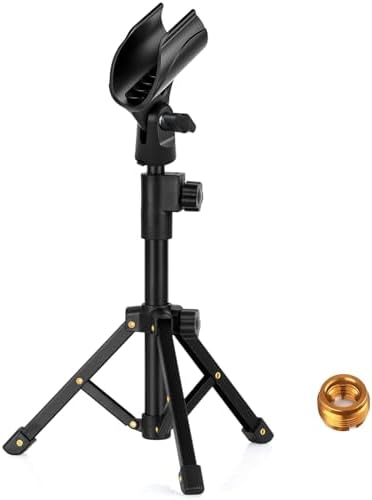 Tabletop Mic Stand, Adjustable Desktop Microphone Stand with Mic Clip and 5/8" Male to 3/8" Female Screw for Most Microphone on the Market