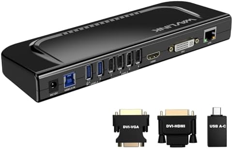 WAVLINK USB3.0/USB C Docking Station Dual Monitor, 13-in-1 Universal Laptop Docking Station with HDMI/VGA/DVI, Ethernet, Audio, USB 3.0, for MacOS/M1/M2 Windows