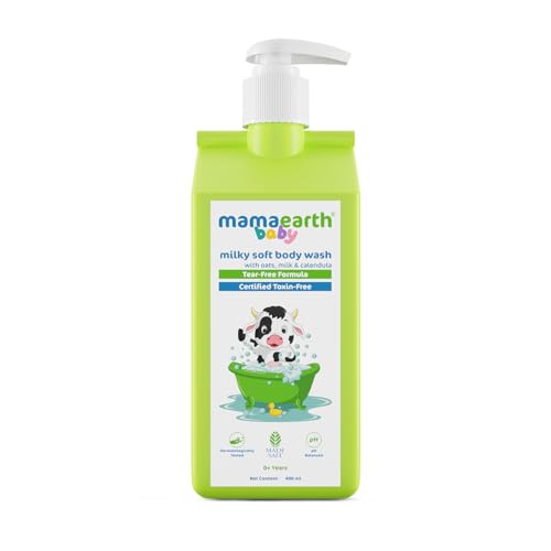 MAMAEARTH Milky Soft Baby Body Wash | with Oats, Milk & Calendula | Moisturizes & Nourishes for Delicate Skin | Tear-Free & Gentle Cleanser | 13.53 Fl Oz (400ml)