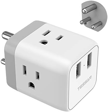 TESSAN India Plug Adapter, 5 in 1 Travel Adapter with 3 US Power Outlets and 2 USB Charging Ports, US to India Nepal Bangladesh Maldives Nepal Pakistan - Safe Grounded Type D Plug