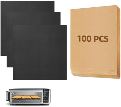 4pack Black Air Fryer Oven Liners and 100pcs Air Fryer Paper for Ninja Digital Air Fry Countertop Oven