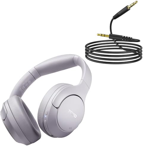 TOZO HT2 Hybrid Active Noise Cancelling Headphones Purple + 3.5mm Audio Cable Aux Cable Compatible for Headphone Tablets