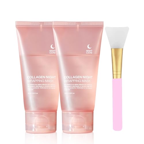 2 Pcs Collagen Night Wrapping Mask,Hydrates and Tightens Skin Reduces Sagging Bio Collagen Sleeping Mask.