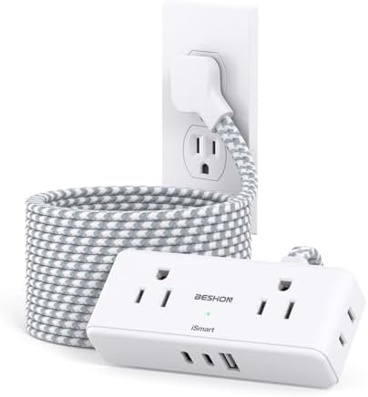 Extension Cord 15 ft, Flat Plug Power Strip, Long Power Strip, 4 Widely Outlets with 3 USB Ports (2 USB C), Extension Cord with Multiple Outlets for Home, Office, Dorm Room Essentials