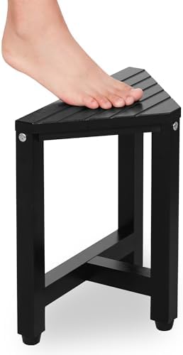 TYYIHUA 13.2" Shower Stool for Shaving Legs, Shower Foot Rest, Shower Stool for Inside Shower Waterproof, Small Corner Stool for Small Space, Small Shower Bench for Bathroom, Black
