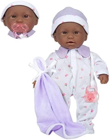 JC Toys La Baby African American Baby Doll Set – 11 Inch Soft Baby Doll with Accessories Including a Removable Purple Outfit – Small Baby Doll Toy for Children 12 Months and Older