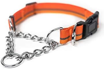 Mighty Paw Martingale Dog Collar 2.0 | Trainer Approved Limited Slip Collar with Stainless Steel Chain & Heavy Duty Buckle - Modified Cinch for Gentle & Effective Pet Training - Medium, Orange