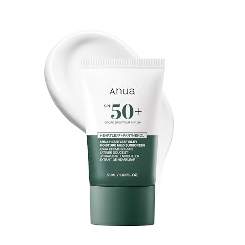 Anua Heartleaf Silky Moisture Mild Sunscreen, Broad Spectrum SPF 50+ with Moisturizing Formula, Lightweight Korean Sunscreen, Natural finish, Vegan, korean skin care 50ml / 1.69 fl. oz.