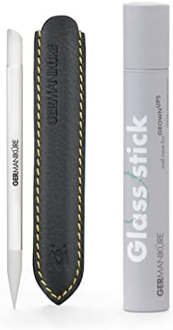 GERMANIKURE Clear Glass Cuticle Stick in Leather Sleeve - Ethically Made in Czech Republic - Cuticle Pusher & Remover, Callous & Dry Skin Fingertip File, Nail Shaper