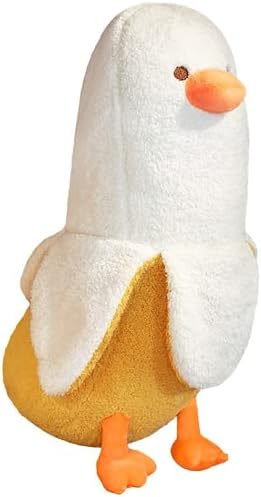PEACH CAT Banana Duck Plush Toy Cute Plushie Hugging Plush Pillow Duck Stuffed Animal for Girls and Boys White 12"
