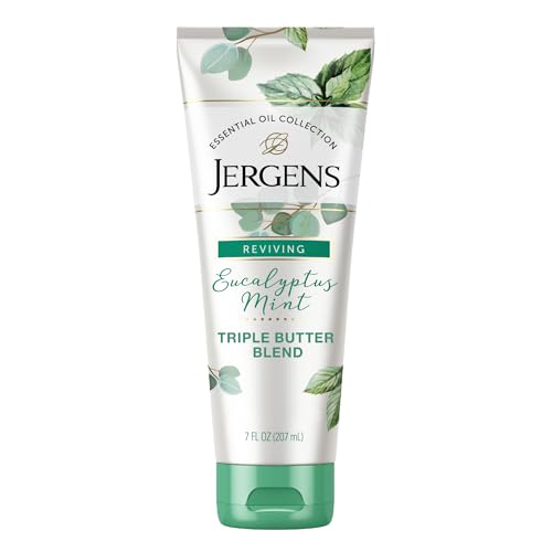 Jergens Eucalyptus Mint Body Butter, Infused with Essential Oils, Helps to Relieve Stress, for All Skin Types, Great Size for Travel, 7 Oz
