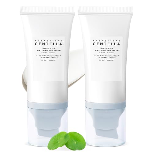 2PCS Centella Sunscreen SPF 50, Daily UV Defense Summer Sunblock for Face, 50ML 𝑴𝒂𝒅𝒂𝒈𝒂𝒔𝒄𝒂𝒓 Sunscreen Face Serum,Travel Essentials for Black Girl
