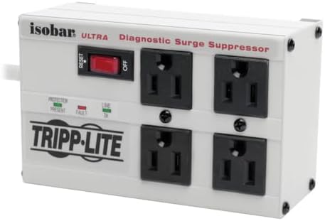Tripp Lite ISOBAR4ULTRA Isobar 4-Outlet Heavy Duty Power Strip Surge Protector, 3330 Joules, 6ft Cord, Right-Angle Plug, Metal Power Strip, Industrial Garage Work Shop Bench, Mountable Power Strip