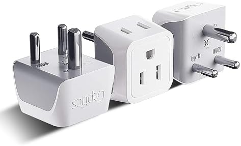 Ceptics US to India Plug Adapter works in Nepal, Maldives, Pakistan, India Power Adapter, Dual USA Input, Grounded Travel Adapter for Indian plug, Perfect for Phones, Laptop Chargers, 3 Pack (CT-10)