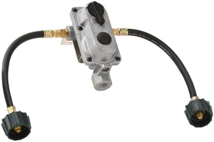 Flame King (KT12ACR6a) 2-Stage Auto Changeover LP Propane Gas Regulator With Two 12 Inch Pigtails For RVs, Vans, Trailers
