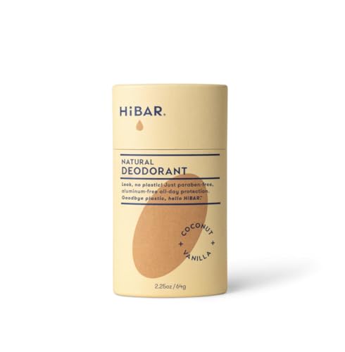 HiBAR - Coconut & Vanilla Plastic Free Deodorant - Natural Deodorant - All-Day Protection - With Sunflower Seed Wax, Rice Bran & Shea Butter - Plastic, Paraben & Aluminum-Free - Vegan - 1 Pack